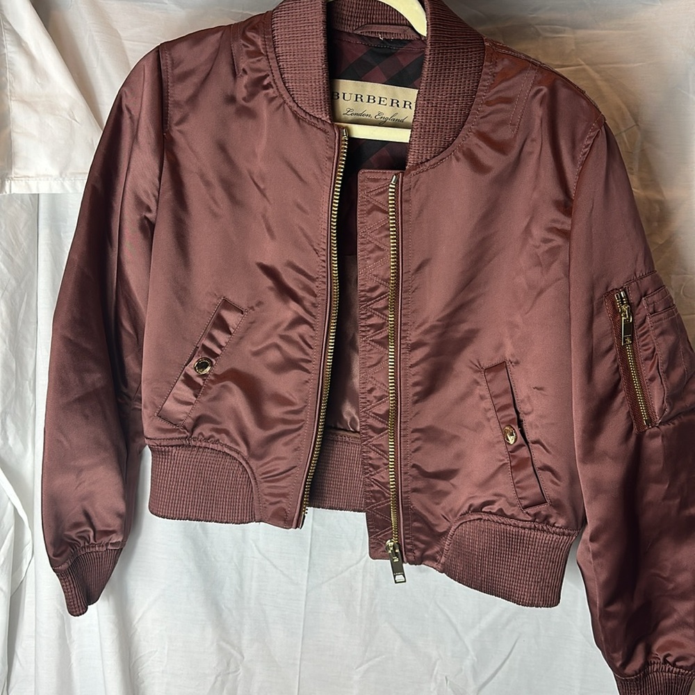 Burberry Burgundy Bomber Jacket, Sz 8, Burgundy